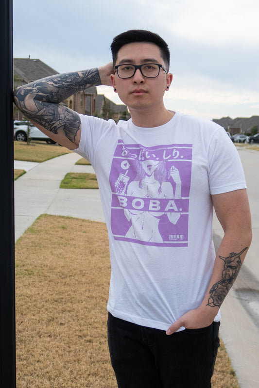Boobs. Booty. Boba. White T-shirt